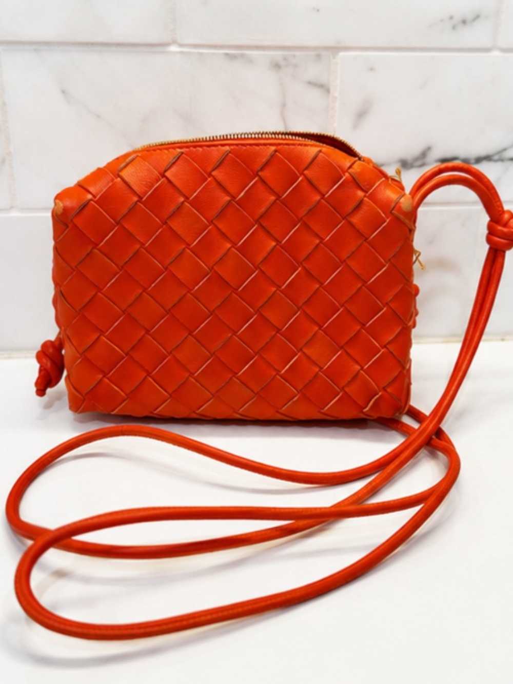Bottega Veneta Loop Small Intrecciato Crossbody Orange